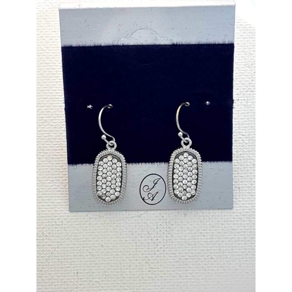 Earrings Silver Tone Rhinestone French Hook Oval Drop Dangle Style New
